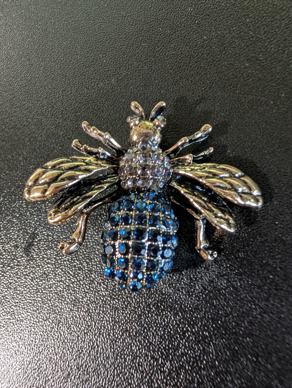 Bee Brooch with Blue and Clear Crystals